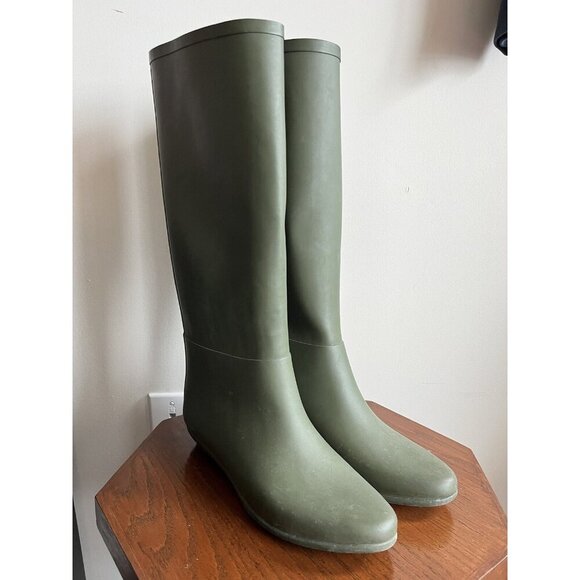loeffler Randall Green Rubber Knee-high Rain Boots Size 8 Women’s - Picture 1 of 11